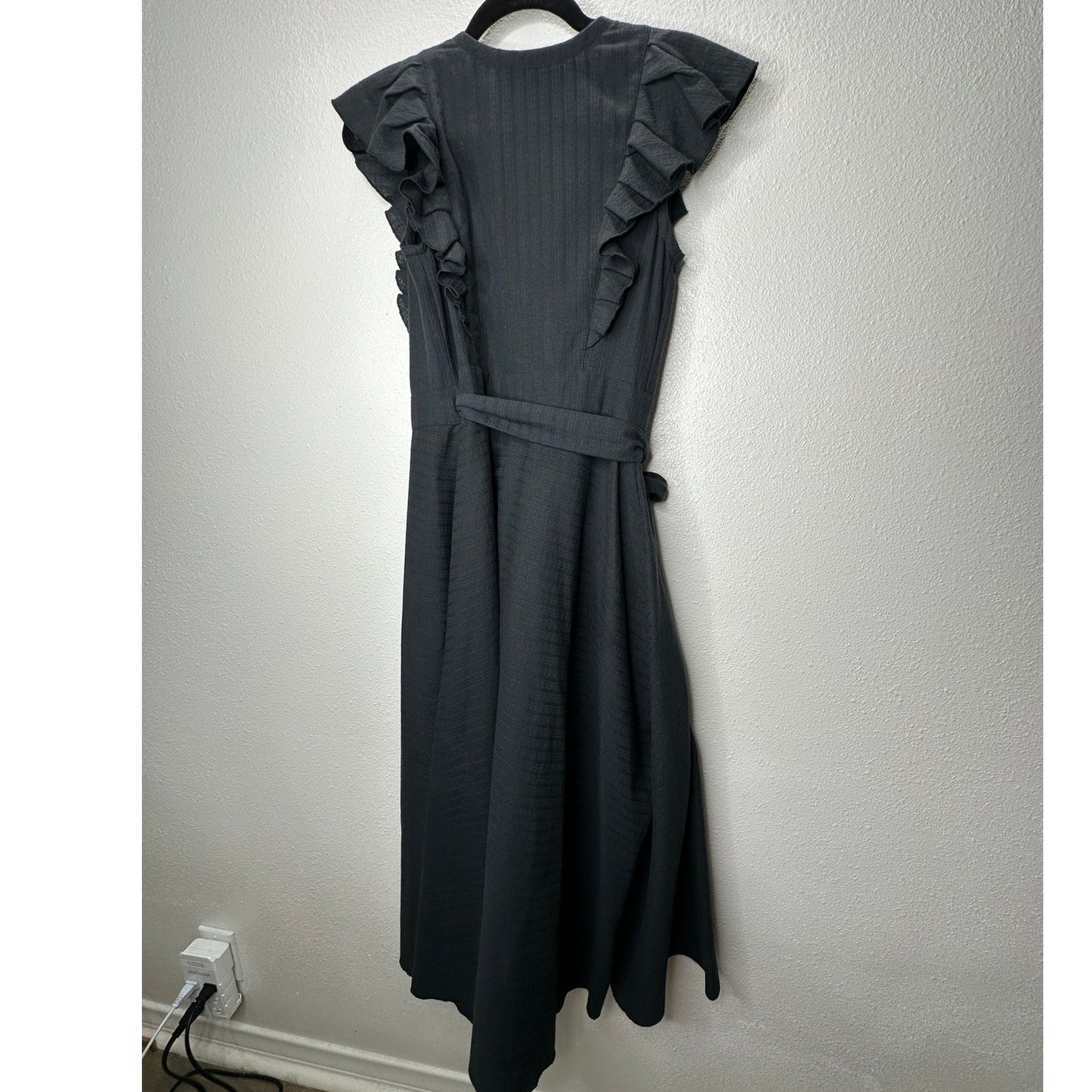 Subtropicalia Black Vera Ruffle Sleeveless Wrap Dress S