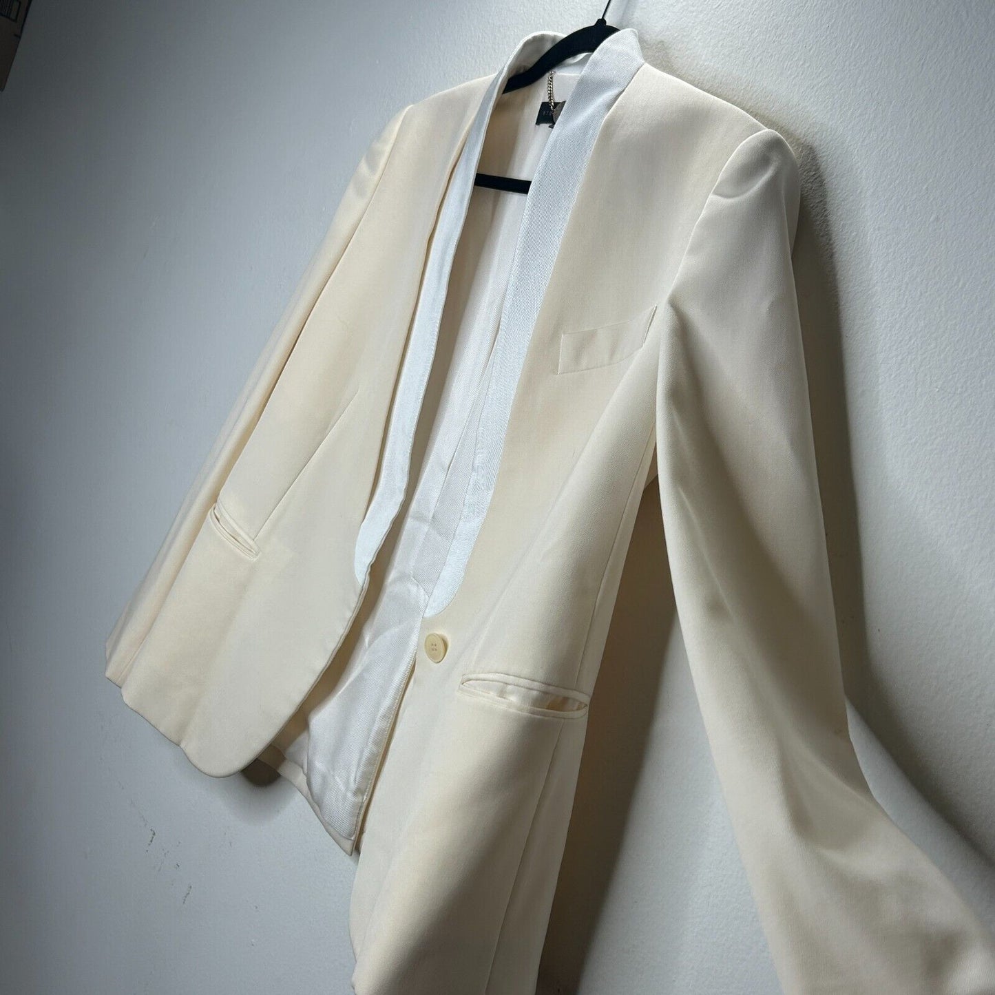 Stella McCartney Cream with White Lapel 1-Button Breast Pocket Blazer 42 / 12