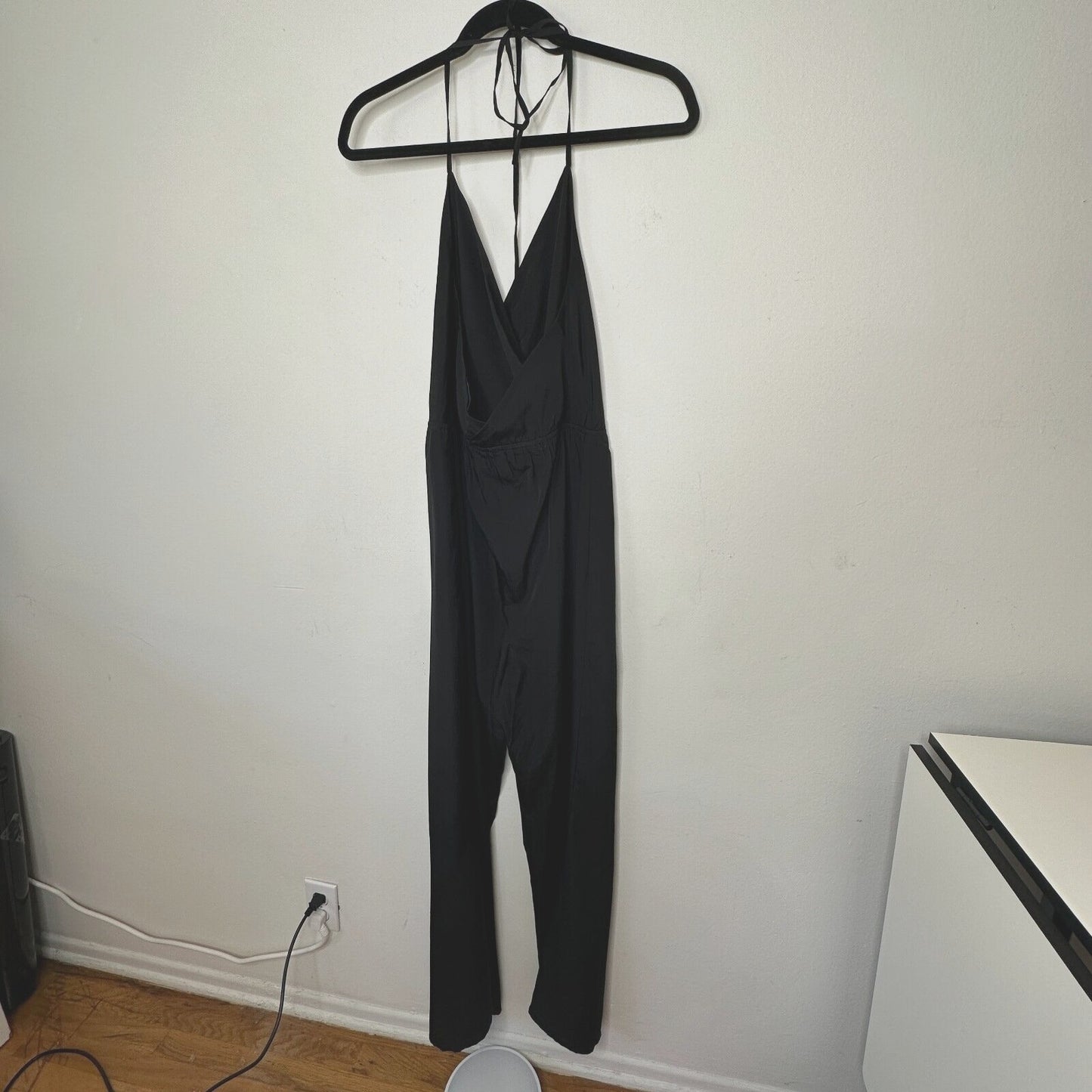 Kelly Renee Jet Black Wrap Sexy VNeck Spaghetti Halter Top Jumpsuit Romper M