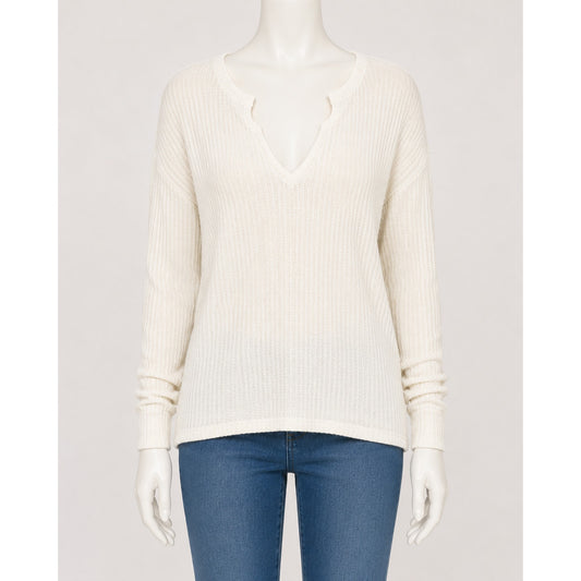 Chaser Vintage Cream Thermal Raw Split Neck Long Sleeve Soft Stretchy Top S