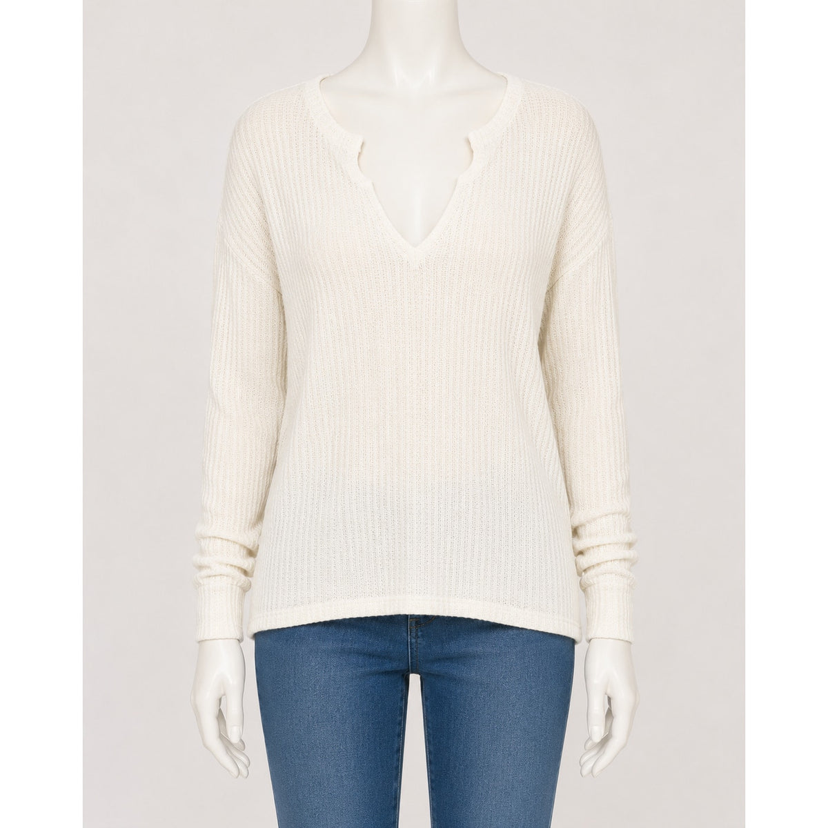 Chaser Vintage Cream Thermal Raw Split Neck Long Sleeve Soft Stretchy Top S