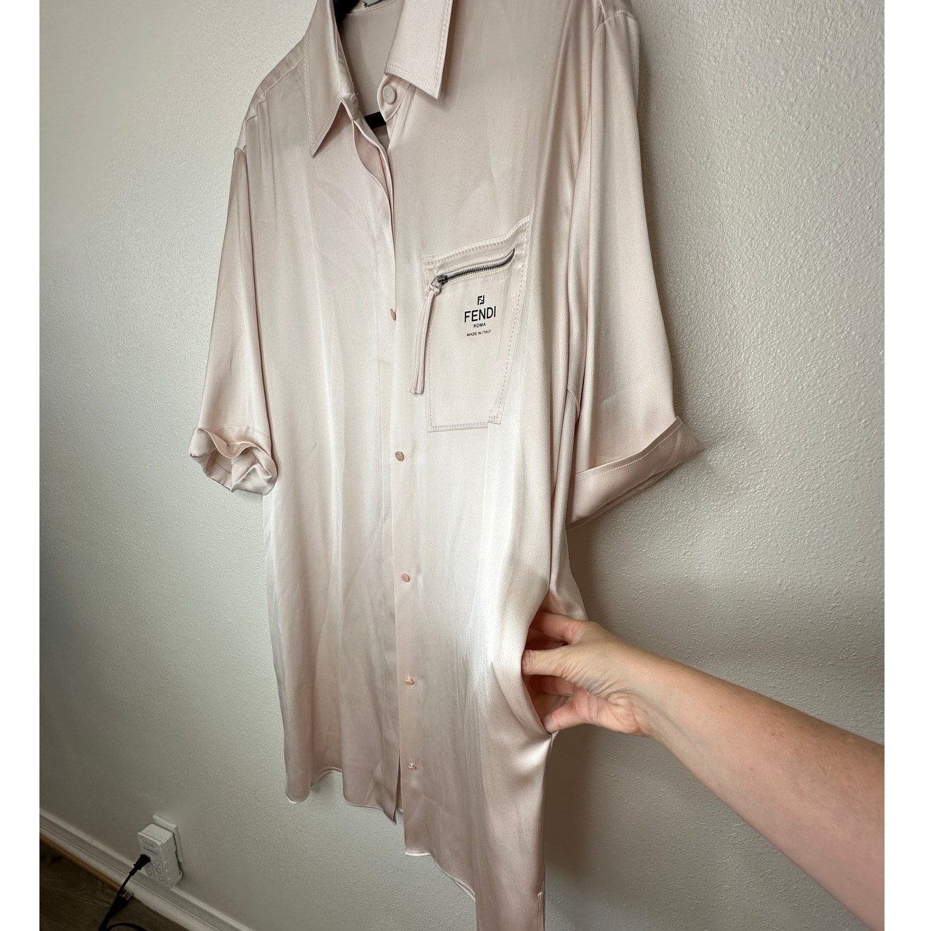 NWT Fendi The Abito Fluid Draped Daily Dress Top in Almond 100% Silk 40 / 8