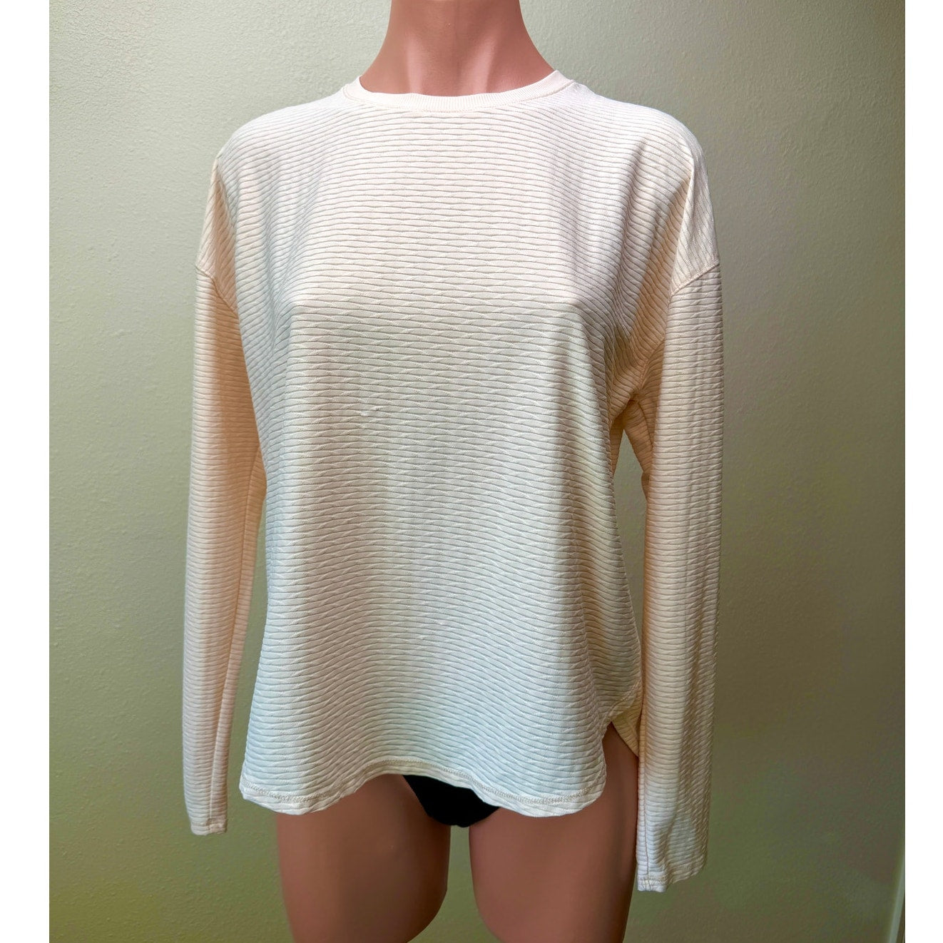 CALIA Ivory Peach Textured Long Sleeve Top Side Slit Relaxed Fit M