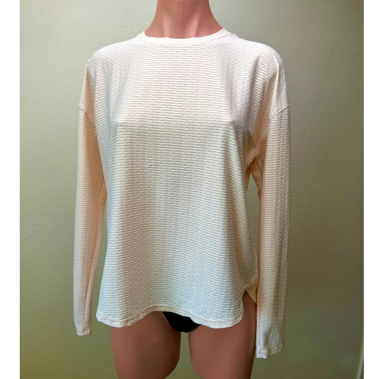 CALIA Ivory Peach Textured Long Sleeve Top Side Slit Relaxed Fit M