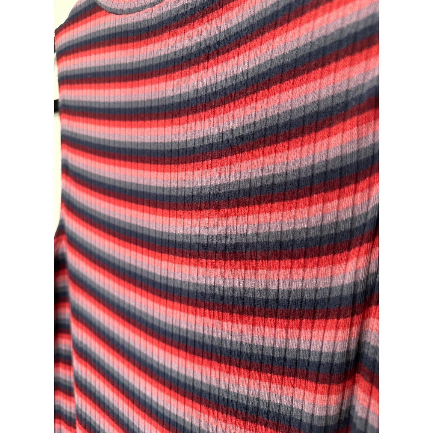 Abound Pink Burgundy Blue Gray Striped Mock Neck Sleeveless Bodysuit L