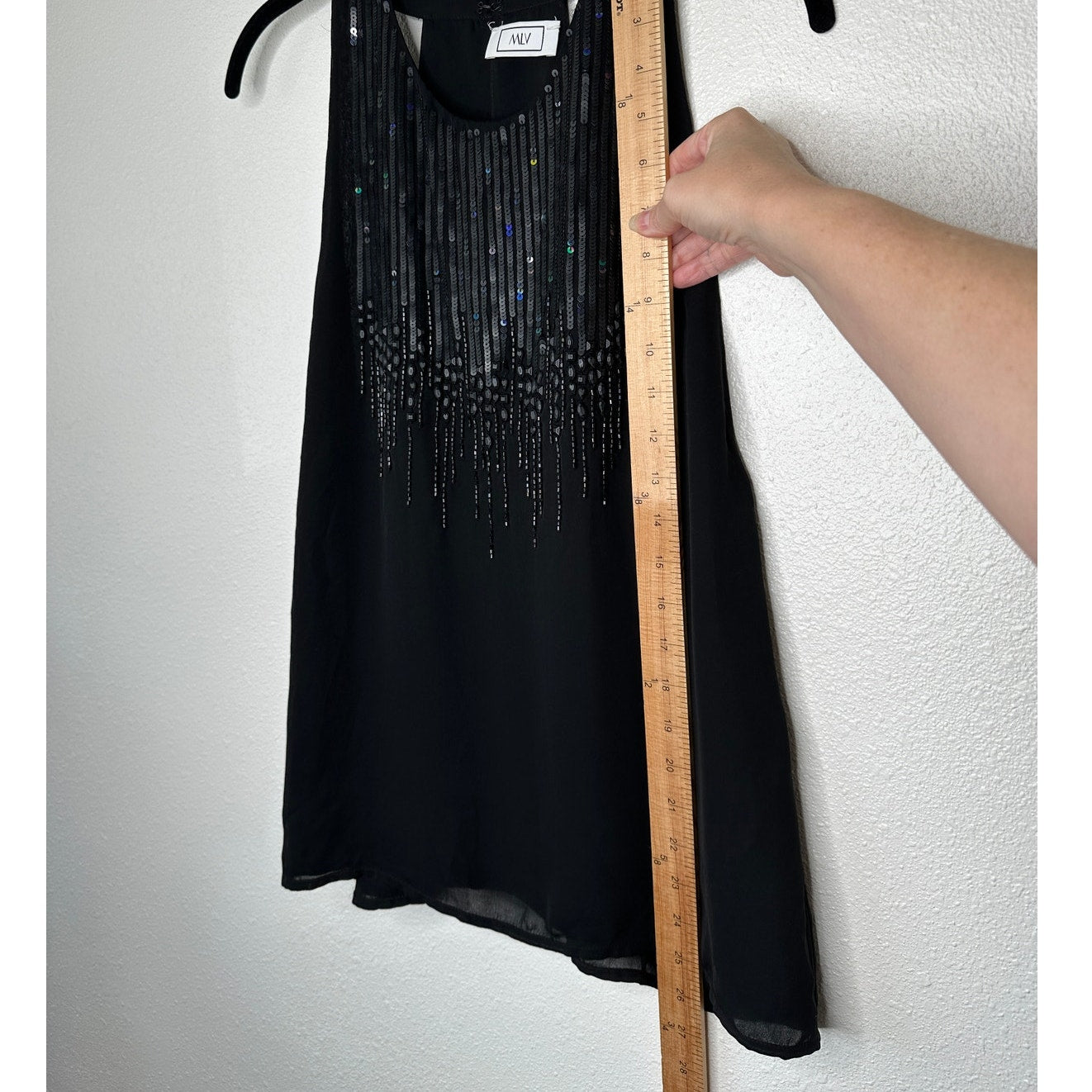 MLV Black Sequin & Beads Round Neck Sleeveless Keyhole Back Tank Blouse M