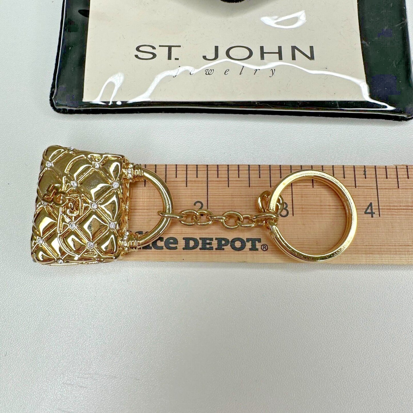Vintage Chic St. John Gold Crystal Purse Keychain Fob Purse Opens With Pouch
