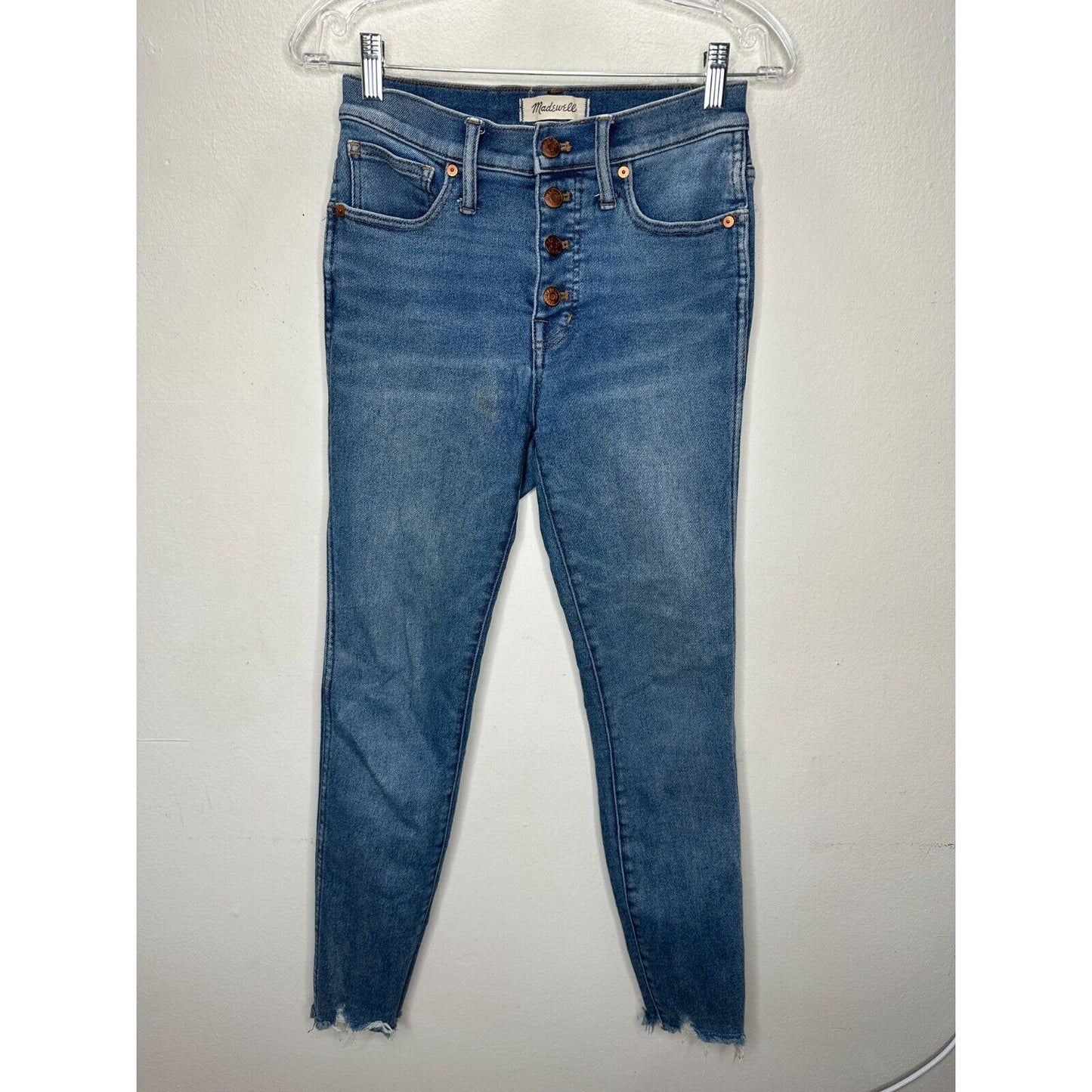 Madewell Medium wash 10" High Rise Skinny Button Fly Raw Hem Jeans 26