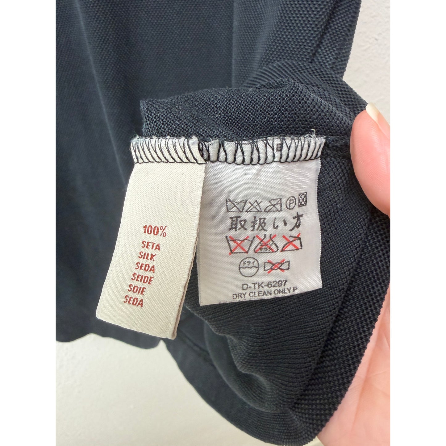 Zegna Washed Charcoal Black Silk Knit Crew Neck Shirt Men’s L