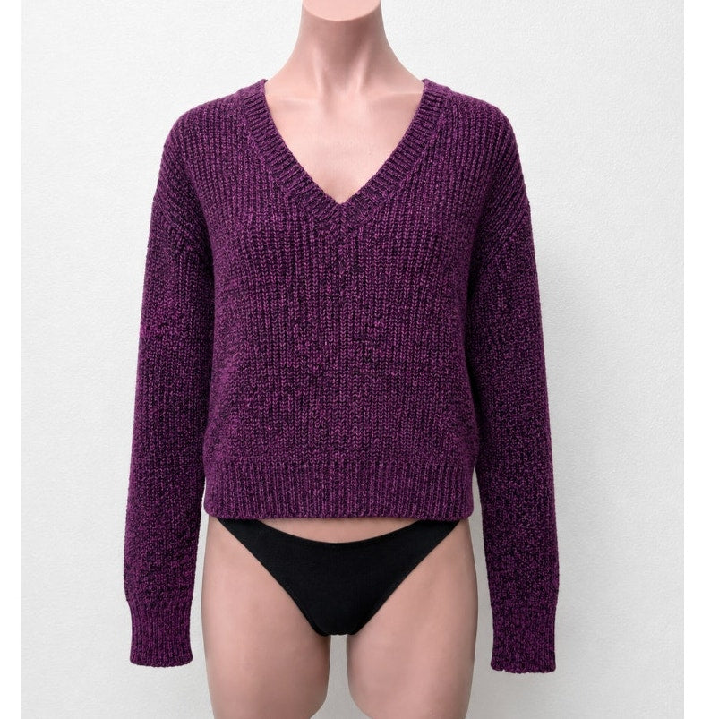 NWT Bobiblack Black Berry Marled VNeck Long Sleeve Crop Sweater S