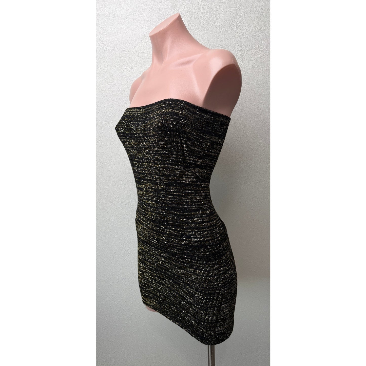 NWT KD Dance Womens Black Gold Metallic Tube Dress S
