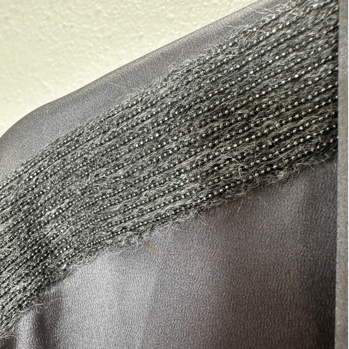 NWT Brunello Cucinelli Lead Gray Silk Beaded Fuzzy Shoulders Snap Shirt XL