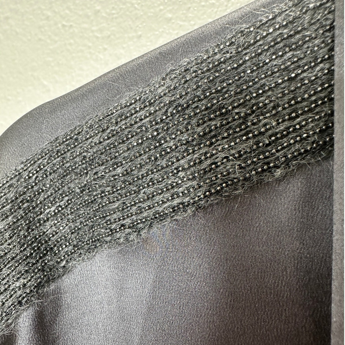 NWT Brunello Cucinelli Lead Gray Silk Beaded Fuzzy Shoulders Snap Shirt XL
