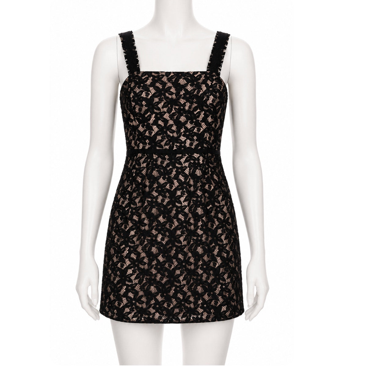 Juicy Couture Black Lace Tan Satin Lined Spaghetti Strap Zip Sheath Dress 4