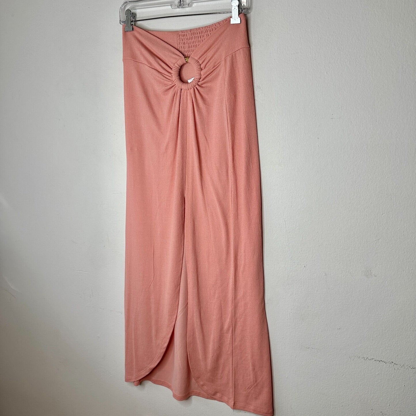 NWT Topshop Peachy Gather Maxi Skirt Bamboo O-Ring Slit Front Smocked Back 4 / 6