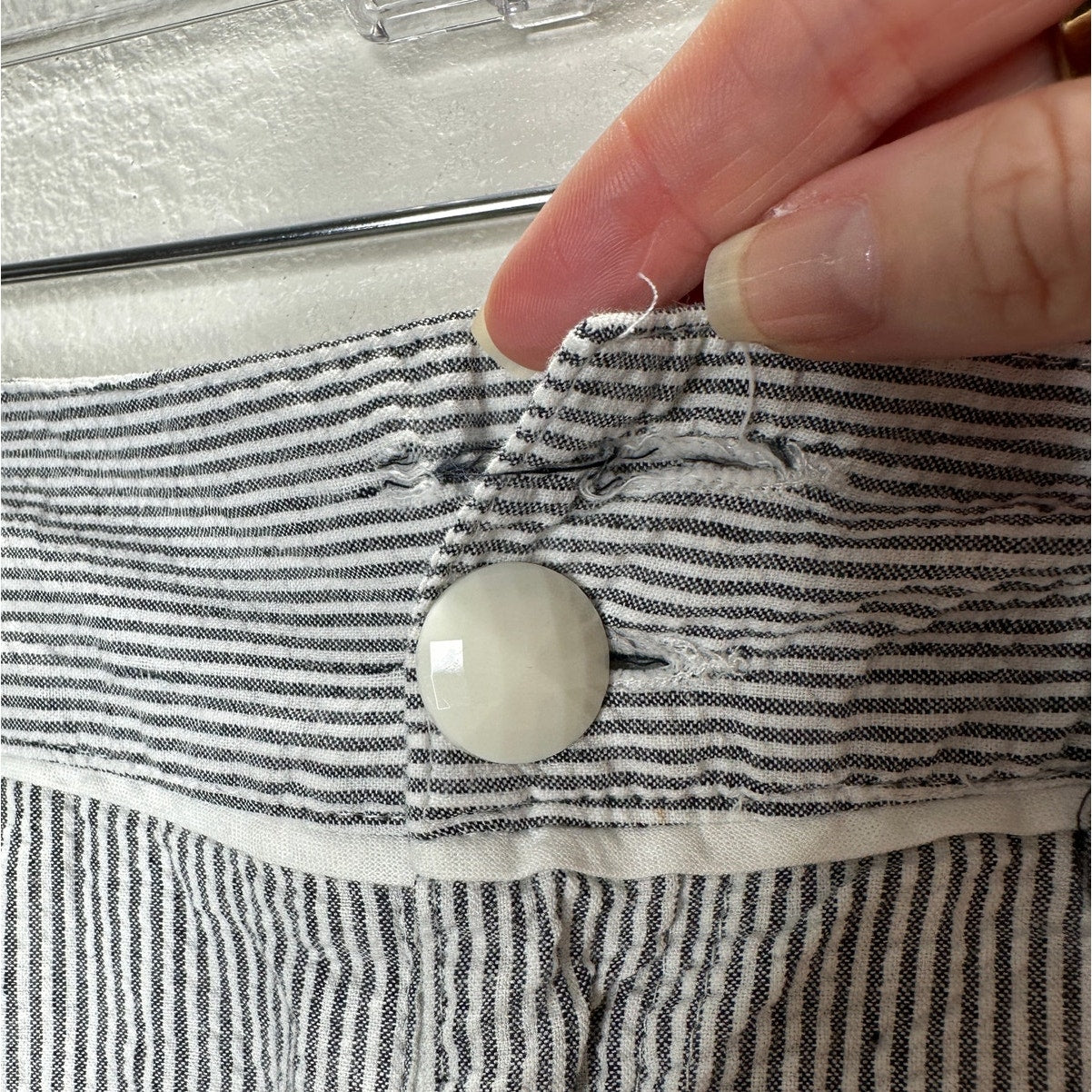 Pixxi Gray & White Striped Bermuda Shorts White Trim & Button Detail M
