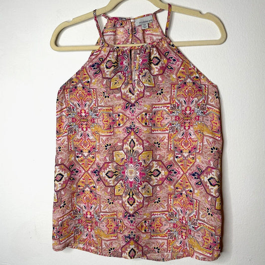 Allison Joy Cute Pink Yellow Blue Aztec Print Sleeveless Halter Neck Blouse XS
