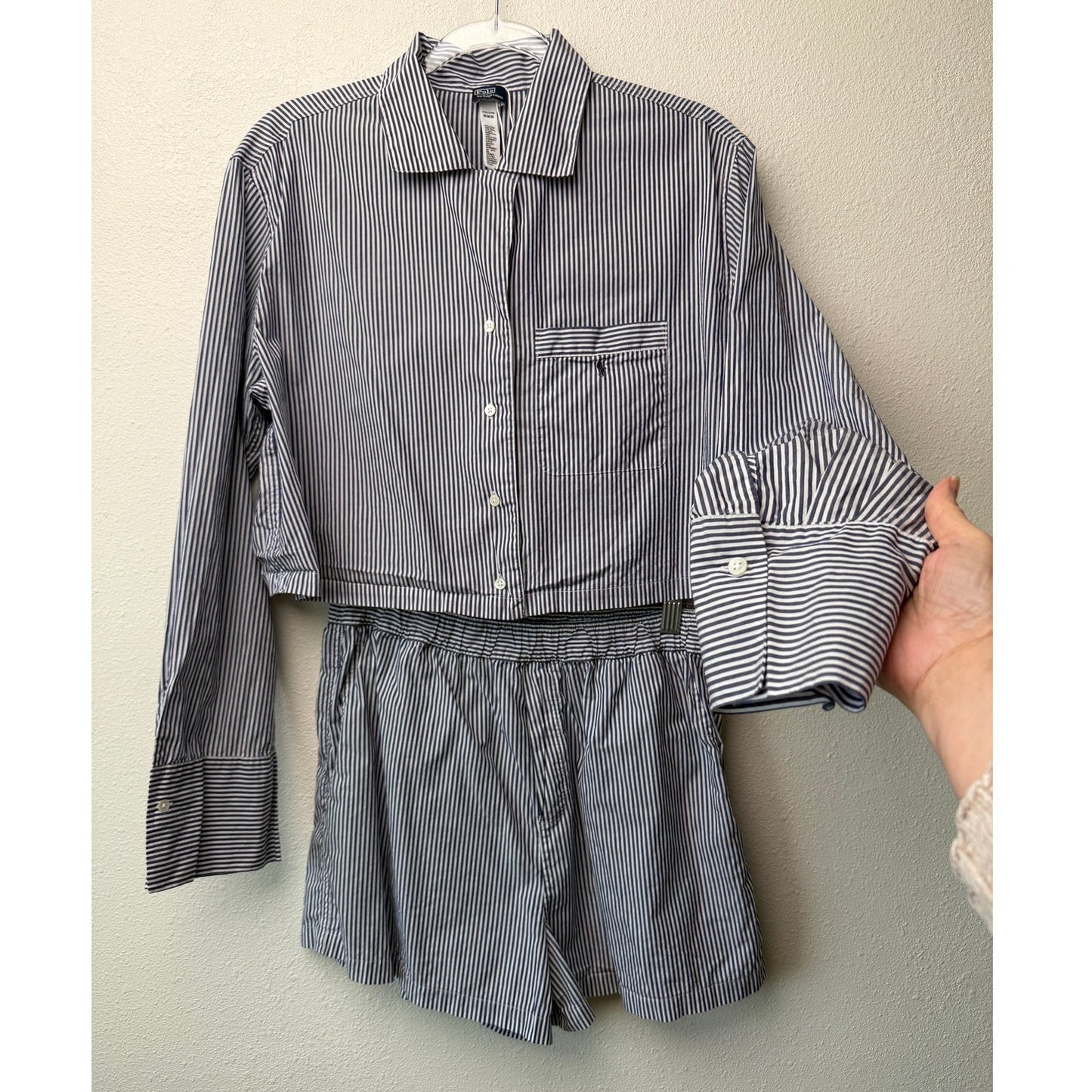 Polo by Ralph Lauren Striped Crop Pajama Set Shirt Shorts Size M