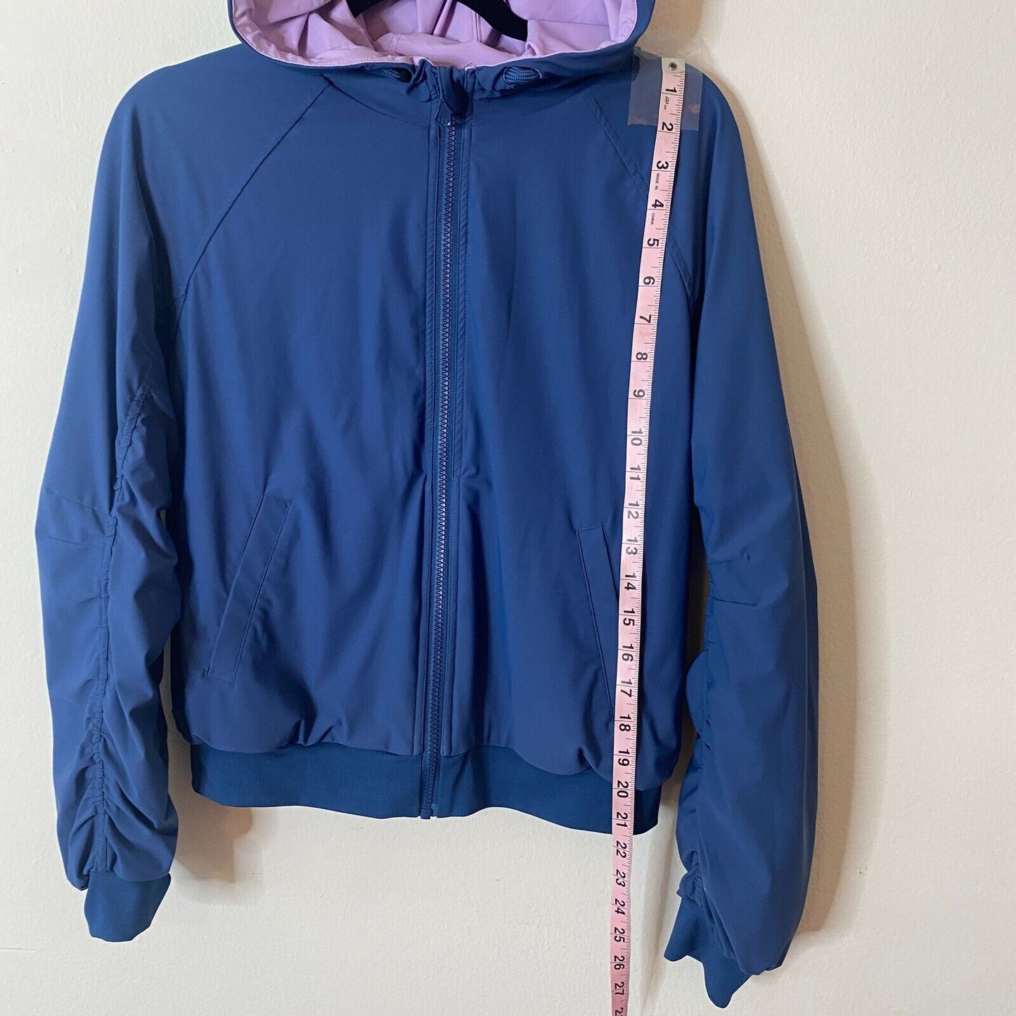 Lite Weight Blue & Lilac Reversible Zip Hoodie Windbreaker Jacket Ruche Sleeves
