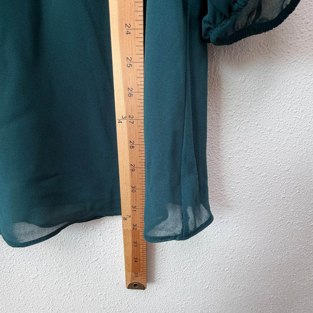NWT Zara Green Chiffon Tiered Ruffle Long Sleeve Mini Dress Women's US S