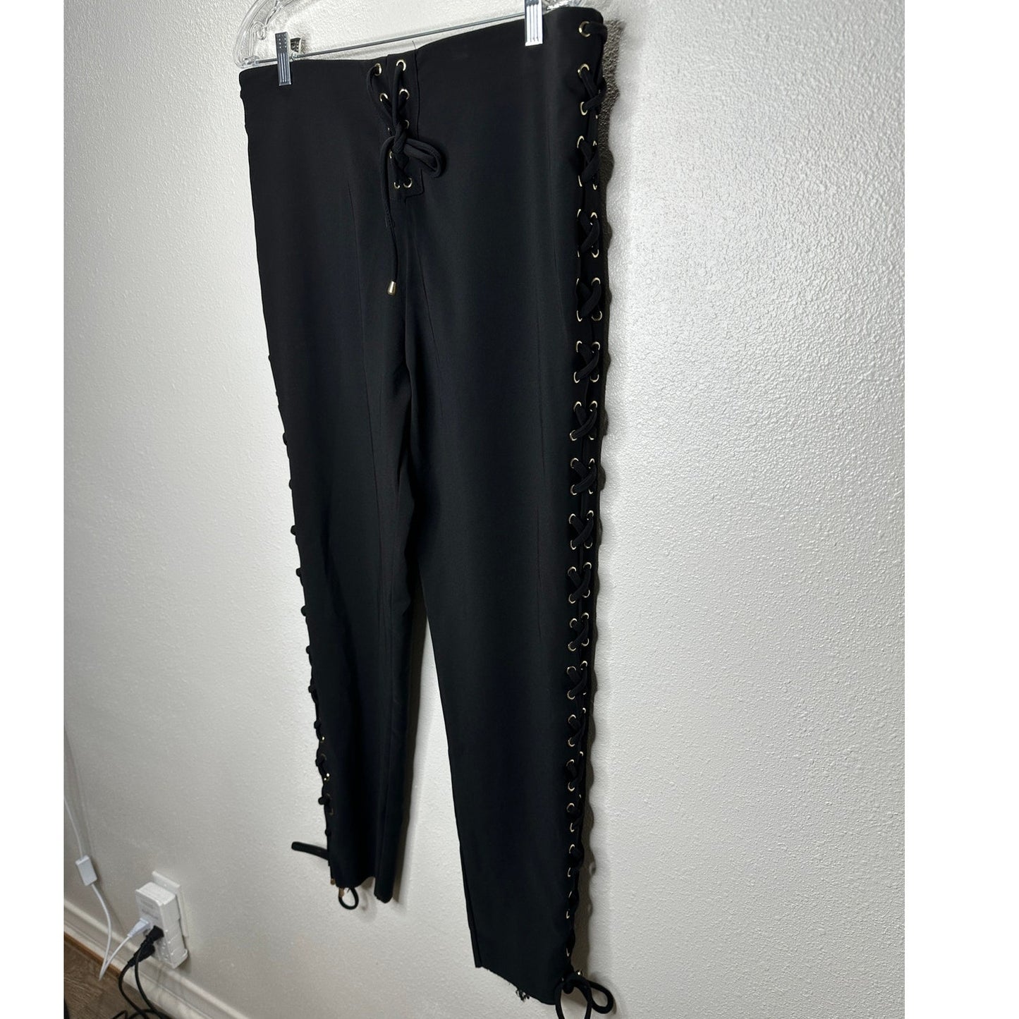House of Harlow 1960 Black Pants Gold Grommet Side & Front Ties XL