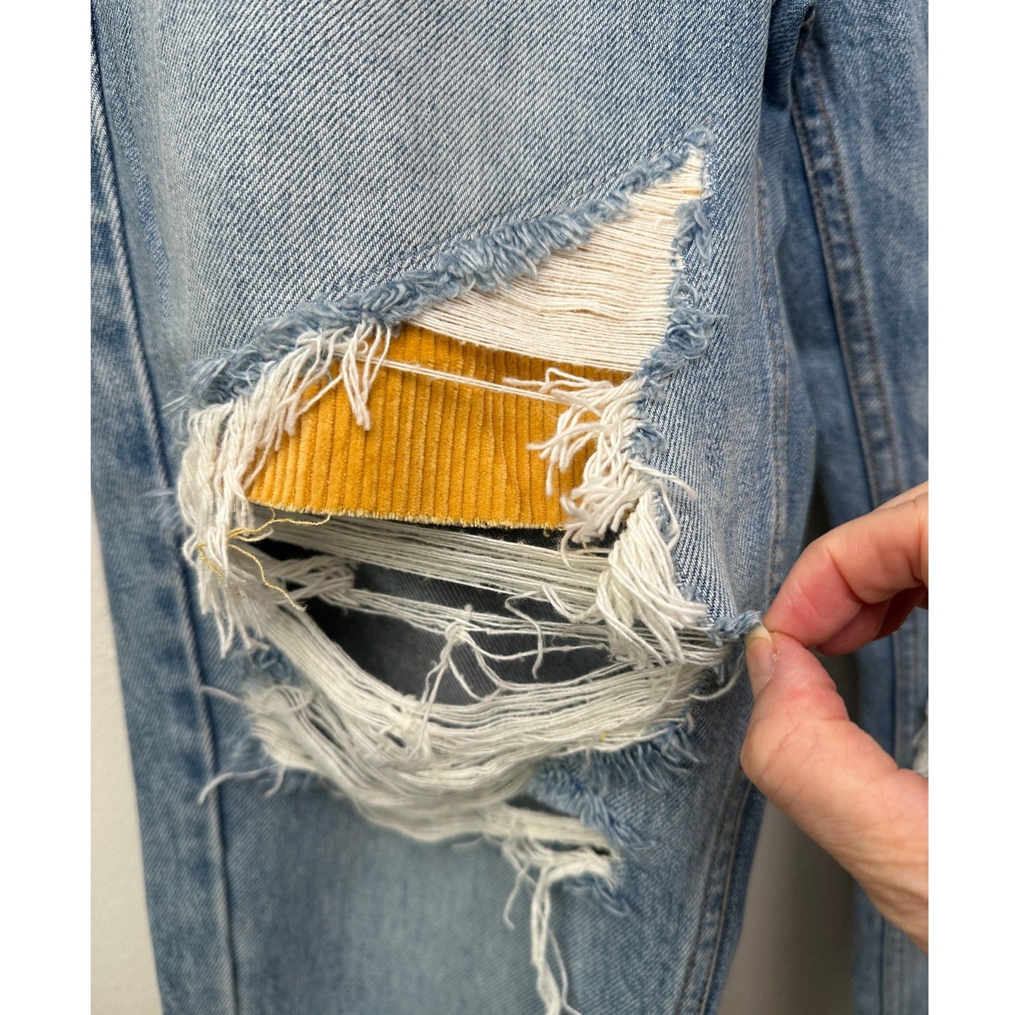 Drew House Distressed Jeans Blue Women’s 32 Raw Hem Corduroy Patches 32