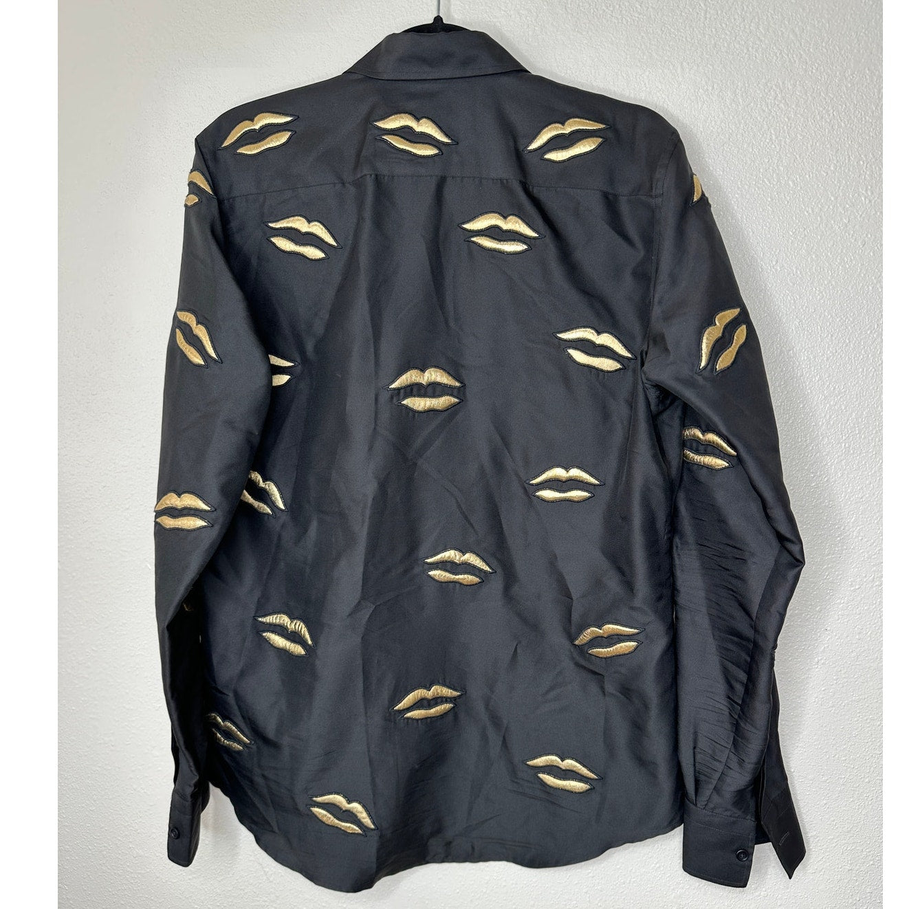 Givenchy Black with Gold Embroidery Lips Button Front Long Sleeve Shirt 38 / M