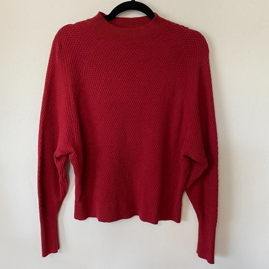 Target Prologue Red Waffle Knit Mock Neck Long Sleeve Sweater S Cotton Wool
