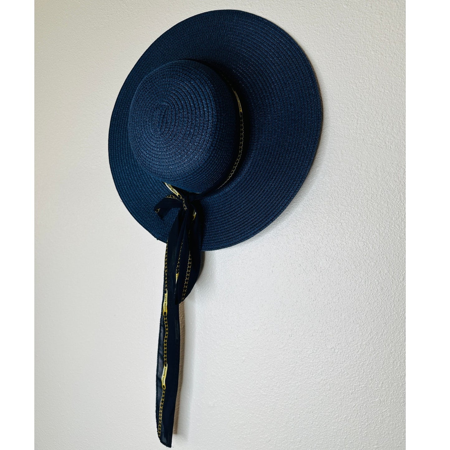 PG Accessories Navy Blue Paper Straw Summer Hat Tie Sash
