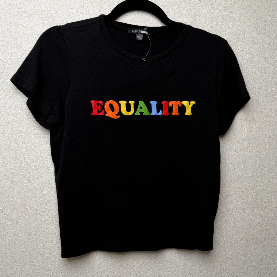 NWOT Fashion Nova Equality Graphic Crop Tee Black S