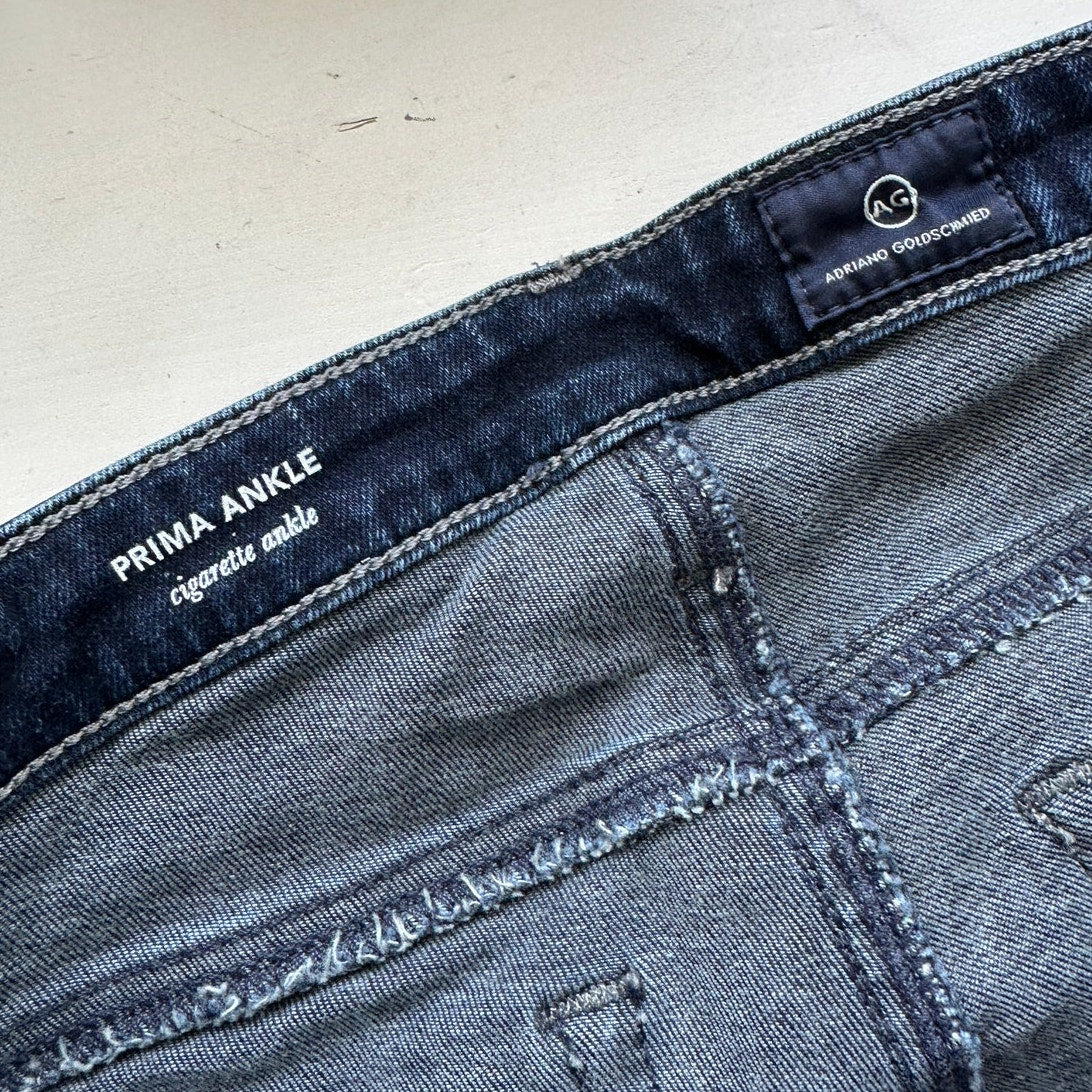 AG Dark Wash Whiskered Prima Ankle Cigarette Ankle Jeans 30