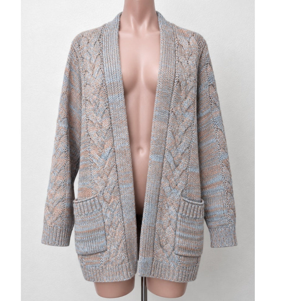 Gabriela Hearst Aguirre Blue Peach Cable Knit Cashmere Cardigan Sweater Large