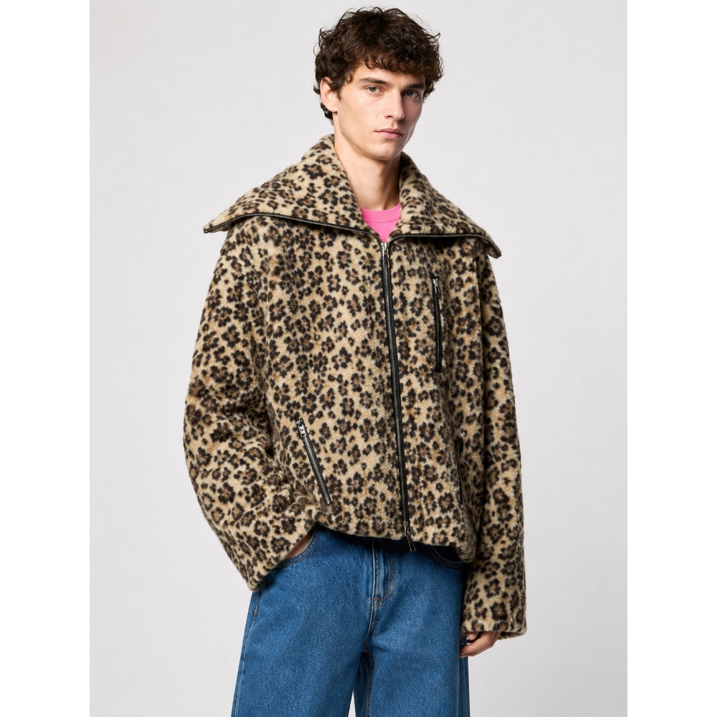 NWT DUO LTD Zinko Beige & Black Cheetah Print Fuzzy Long Sleeve Jacket L