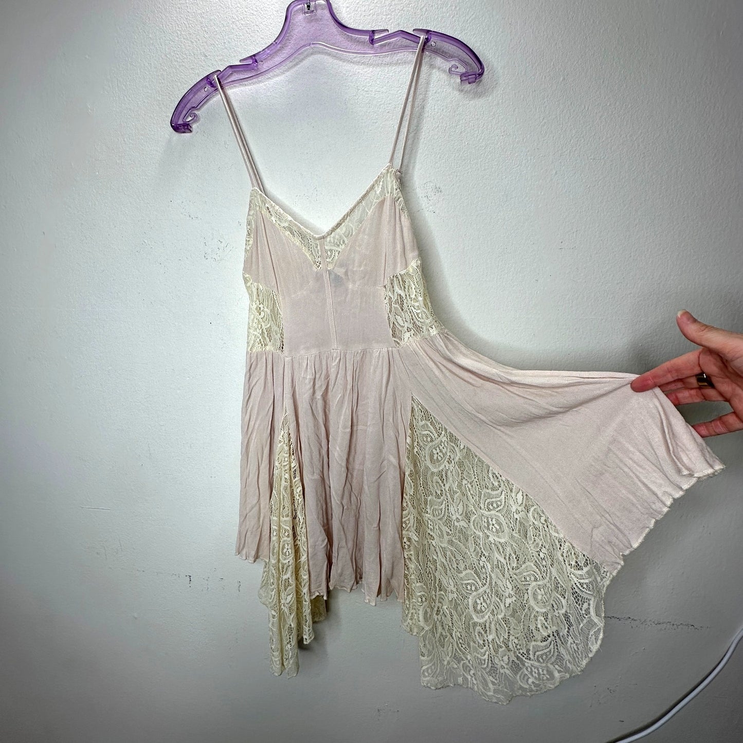 Catch Me Light Pink & Cream Lace Babydoll Mini Dress Small