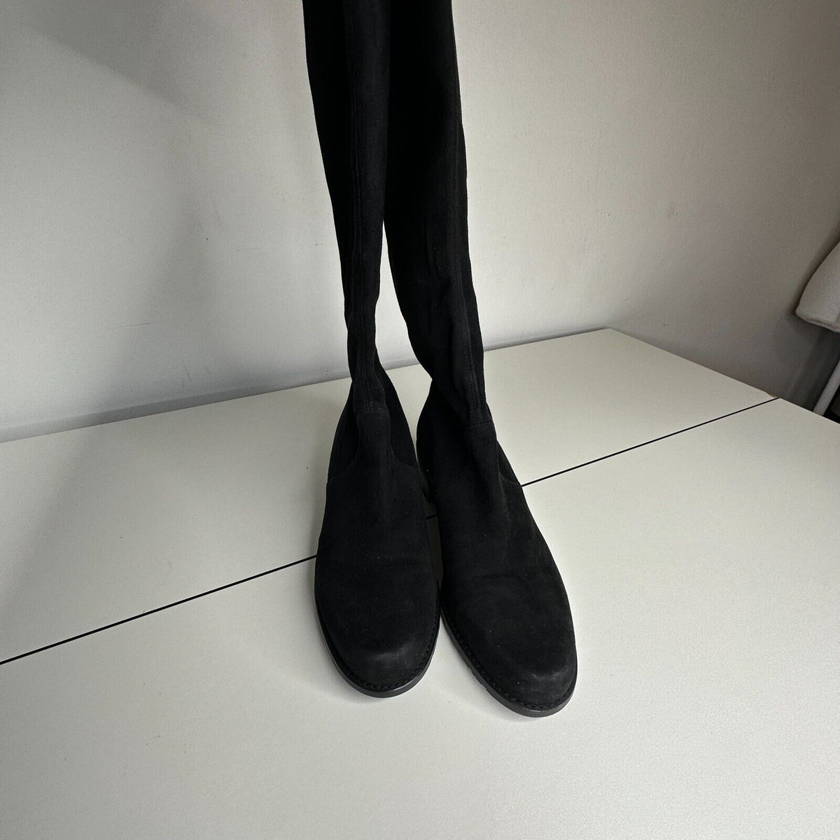 Stuart Weitzman Black Suede Lowland Over-The-Knee Flat Heel Lace up Boots 7