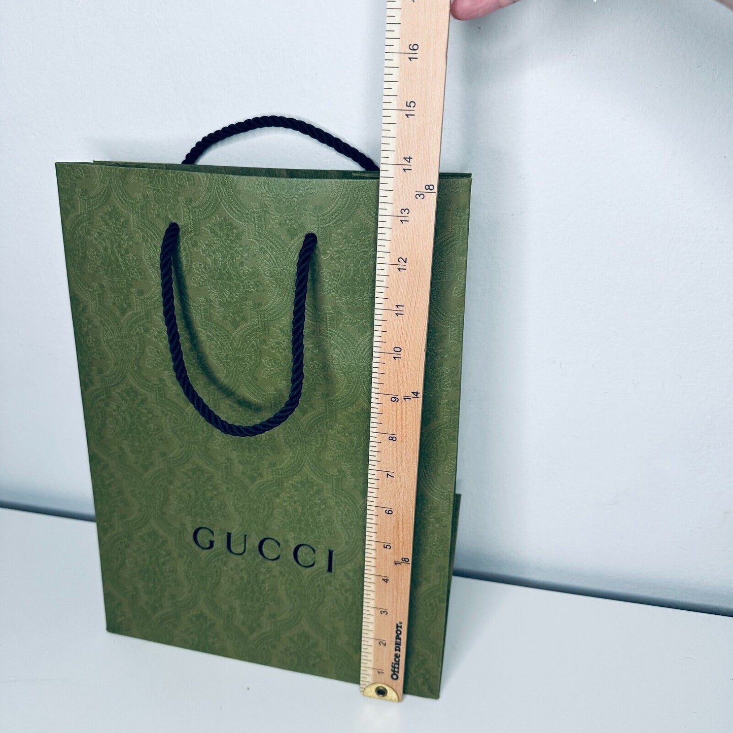 Gucci Embossed Green with Black Gucci Logo Gift Bag Rope Handle 100% Recycled