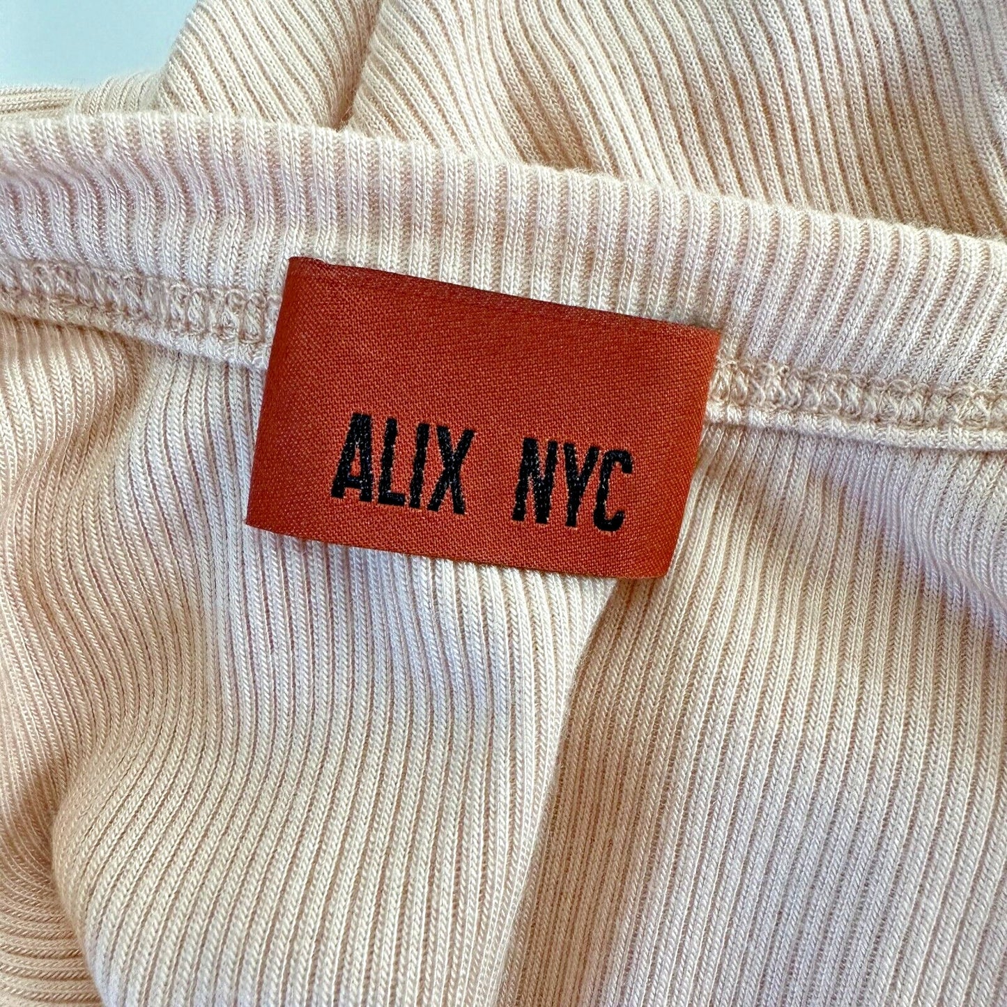 Alix NYC Tan Allen Asymetrical Scoop Neckline Sleeveless Ribbed Knit Bodysuit SM