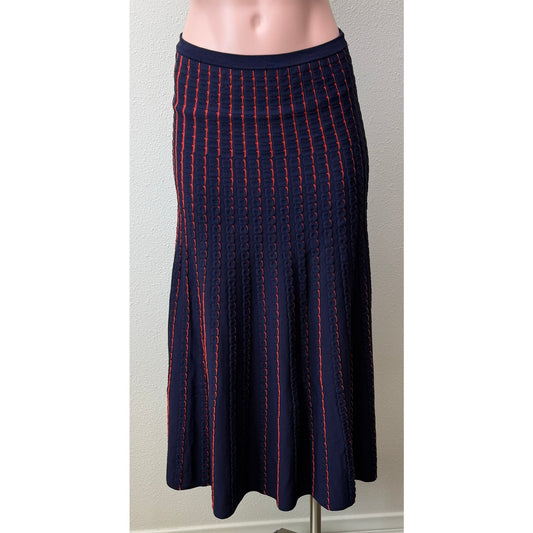 Zara Women Navy Red Striped Knit Midi Skirt US S
