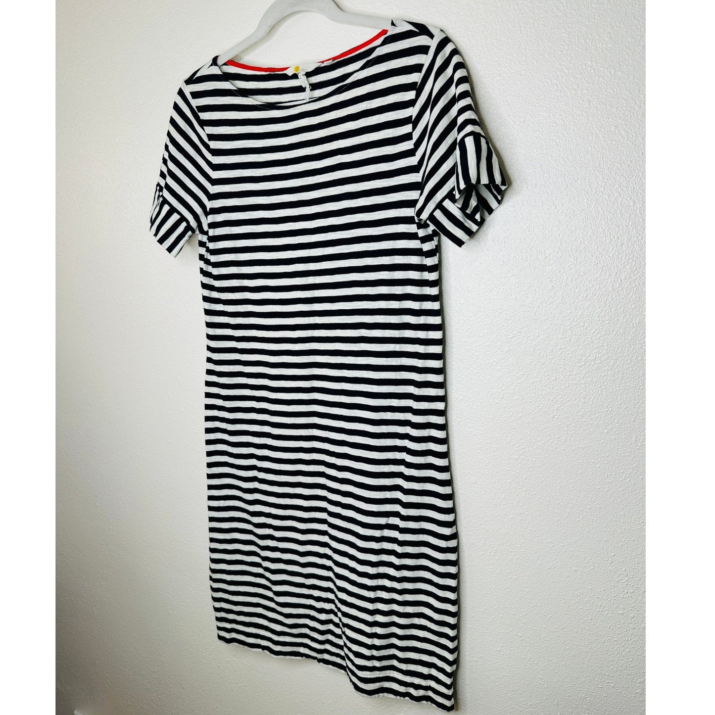 Boden Ivory & Black Stripe Short Sleeve Round Neck Shirt Dress 6 L