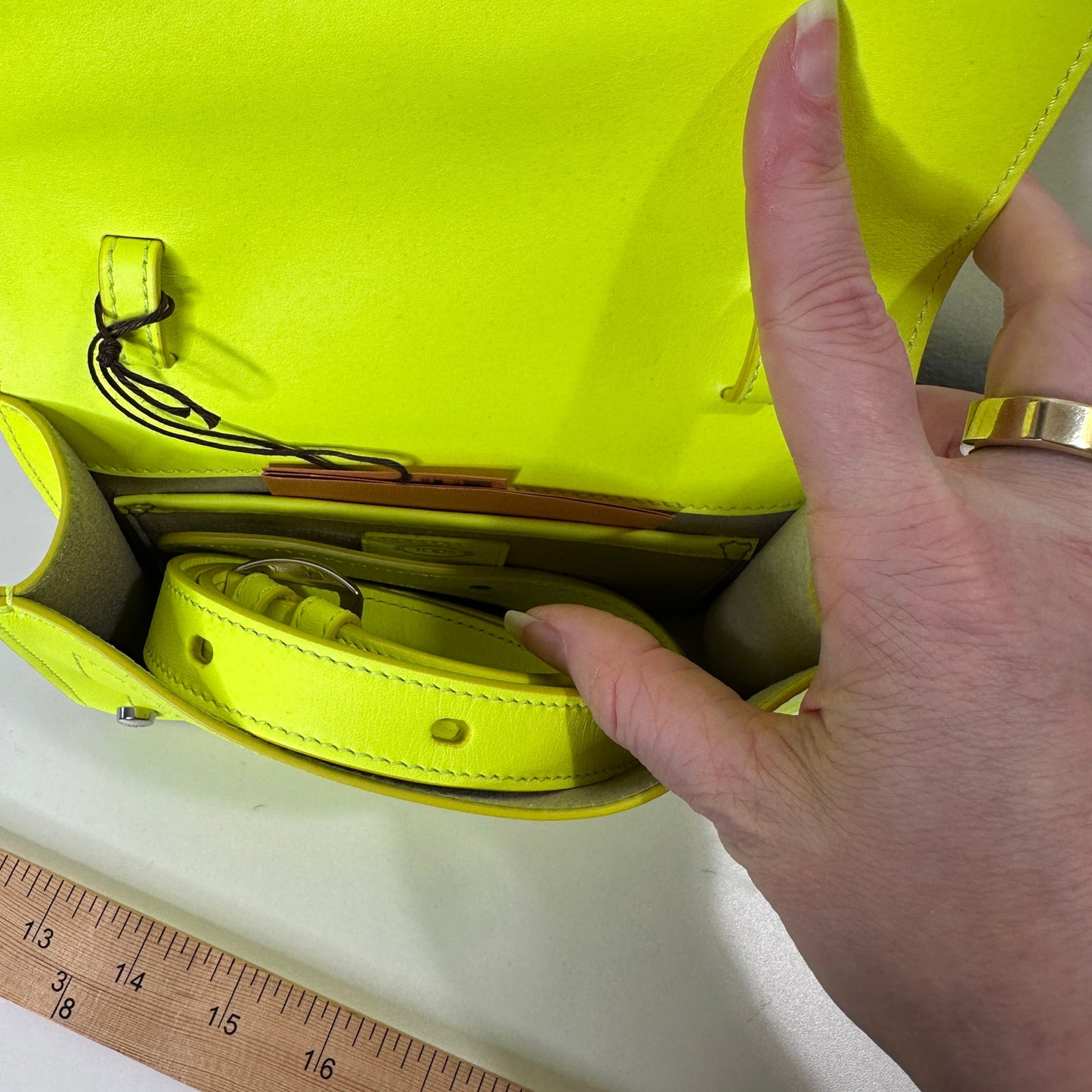 NWT Tod's T Timeless Neon Yellow/Lime Leather Micro Belt Bag Purse