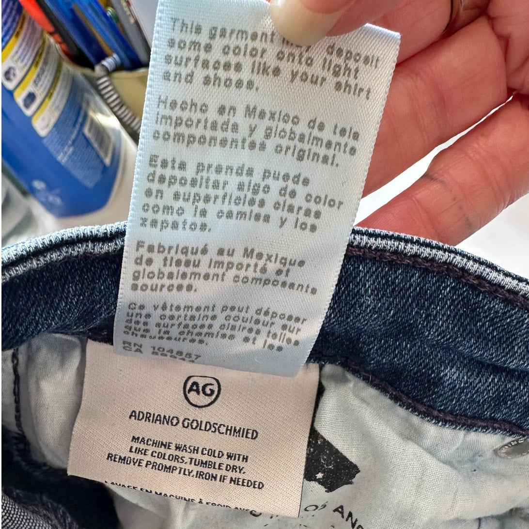 AG Medium Dark Wash The Prima Ankle Cigarette Leg Raw Hem Jeans 30