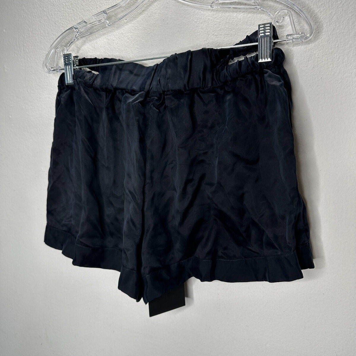 NWT PRFCT NMBR Black Satin Open Side Waistband Drawstring Shorts M