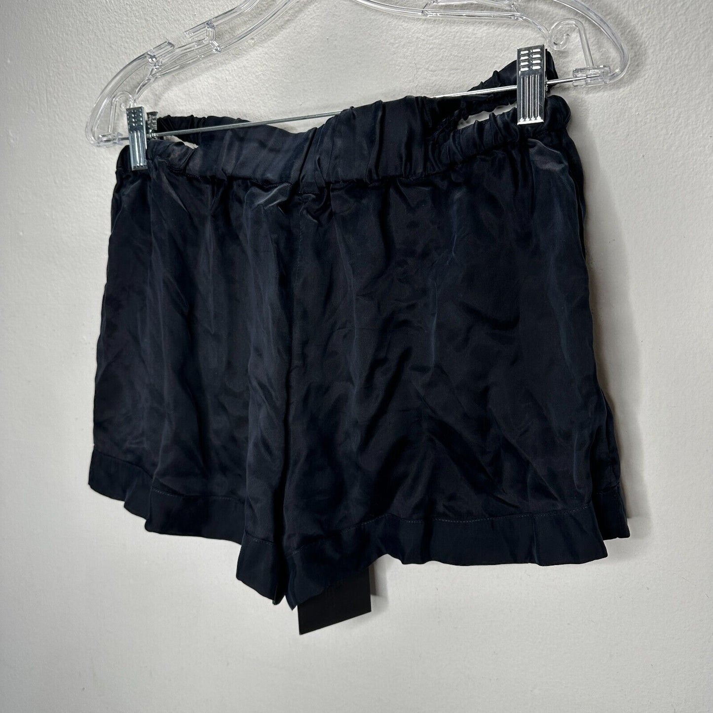 NWT PRFCT NMBR Black Satin Open Side Waistband Drawstring Shorts M