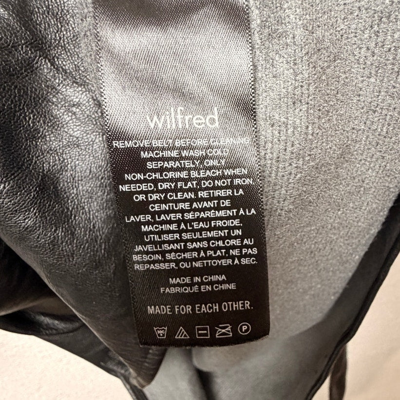 Aritzia Wilfred Caroline Black Vegan Leather Belted Shirt Dress Women's US XXS