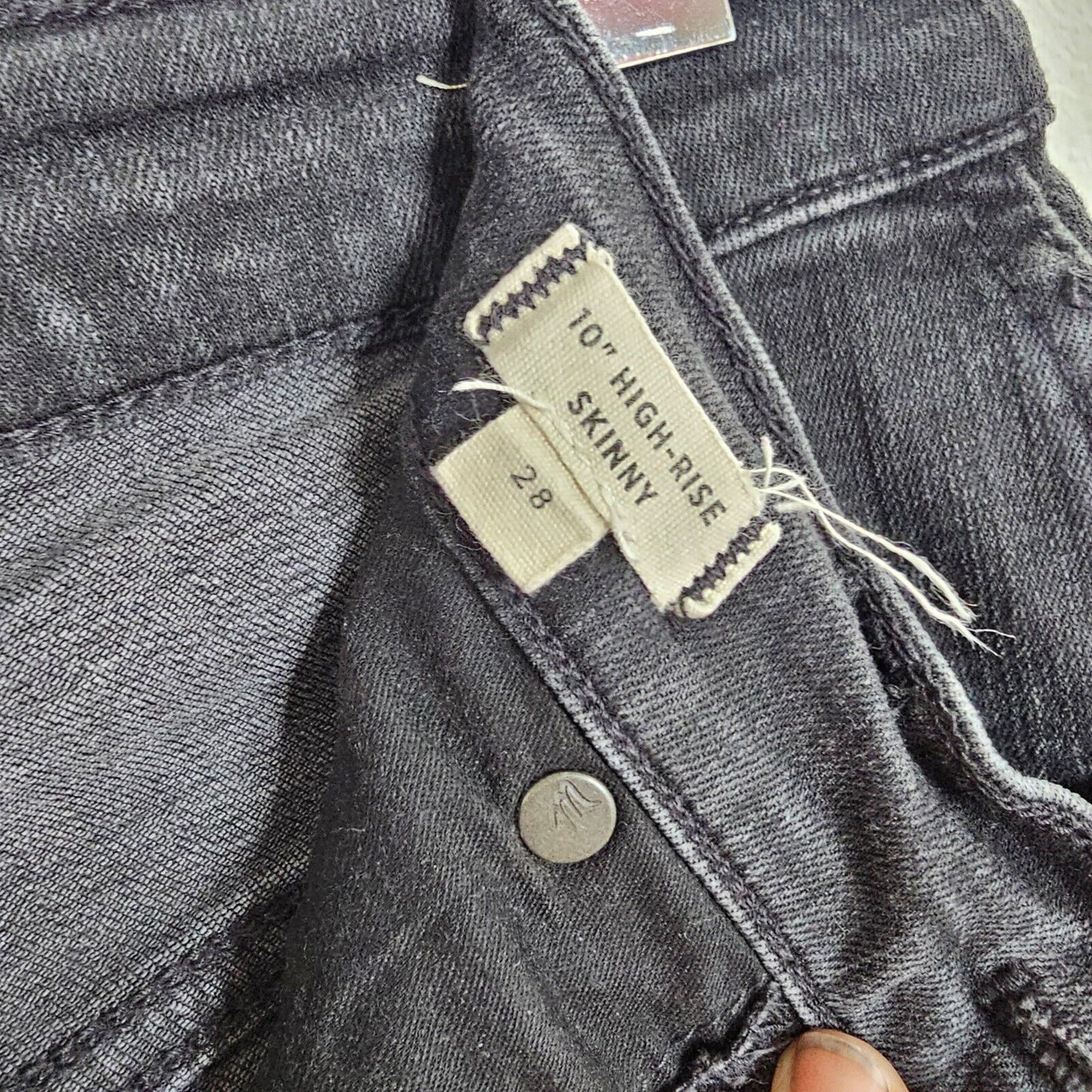 Madewell Dark Gray Raw Hem 10" High Rise Skinny Jeans Button Through Edition 28