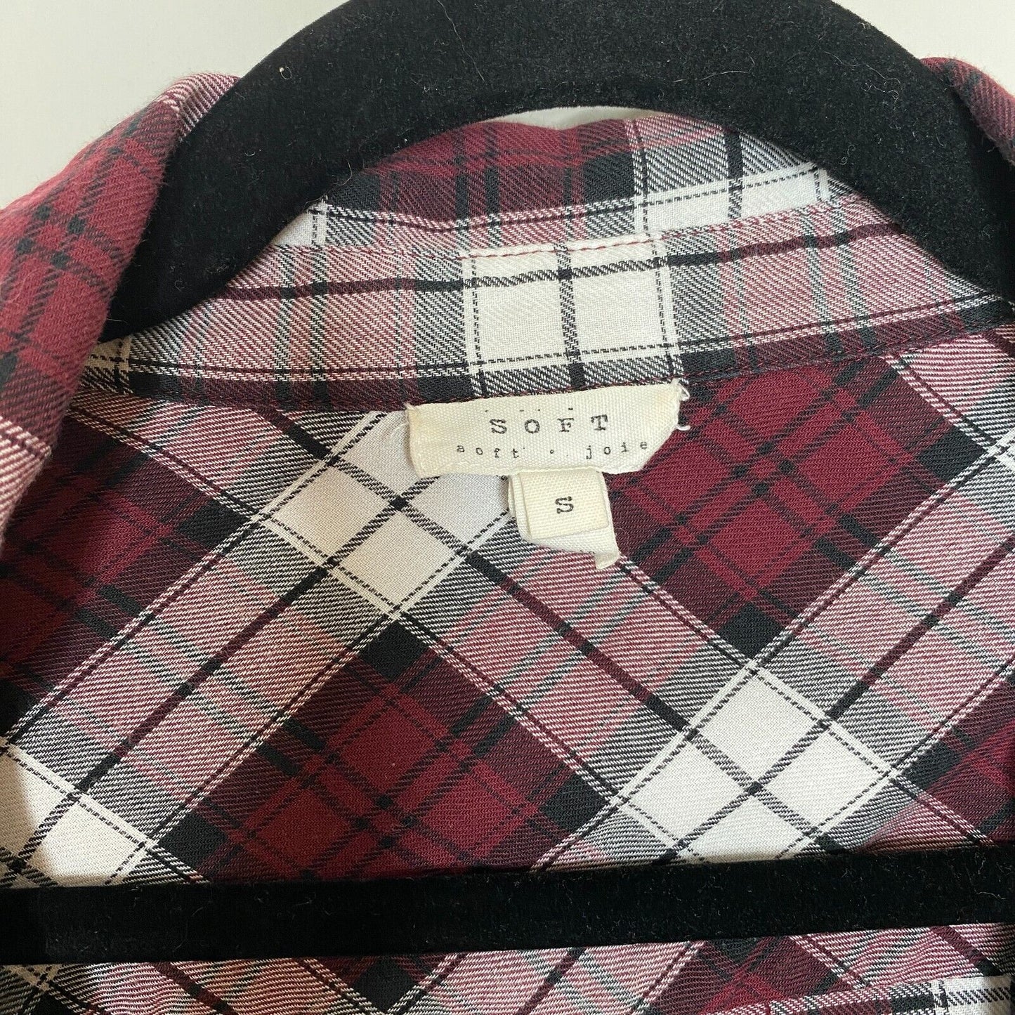 Soft Joie Plaid Button Up Shirt Burgundy Eggplant Roll Tab Sleeve Small