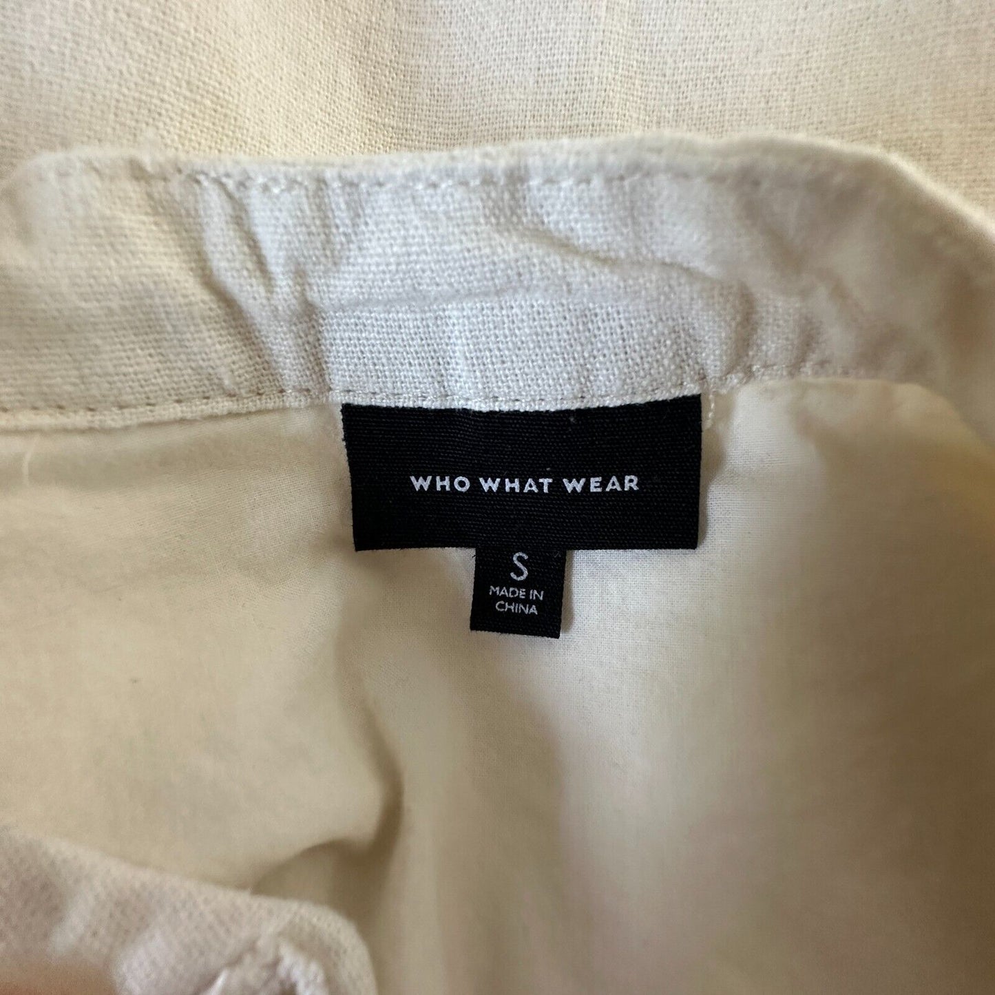 Whowhatwhere Cream Sleeveless Mock Neck Button Front Pocket Linen Midi Dress SM