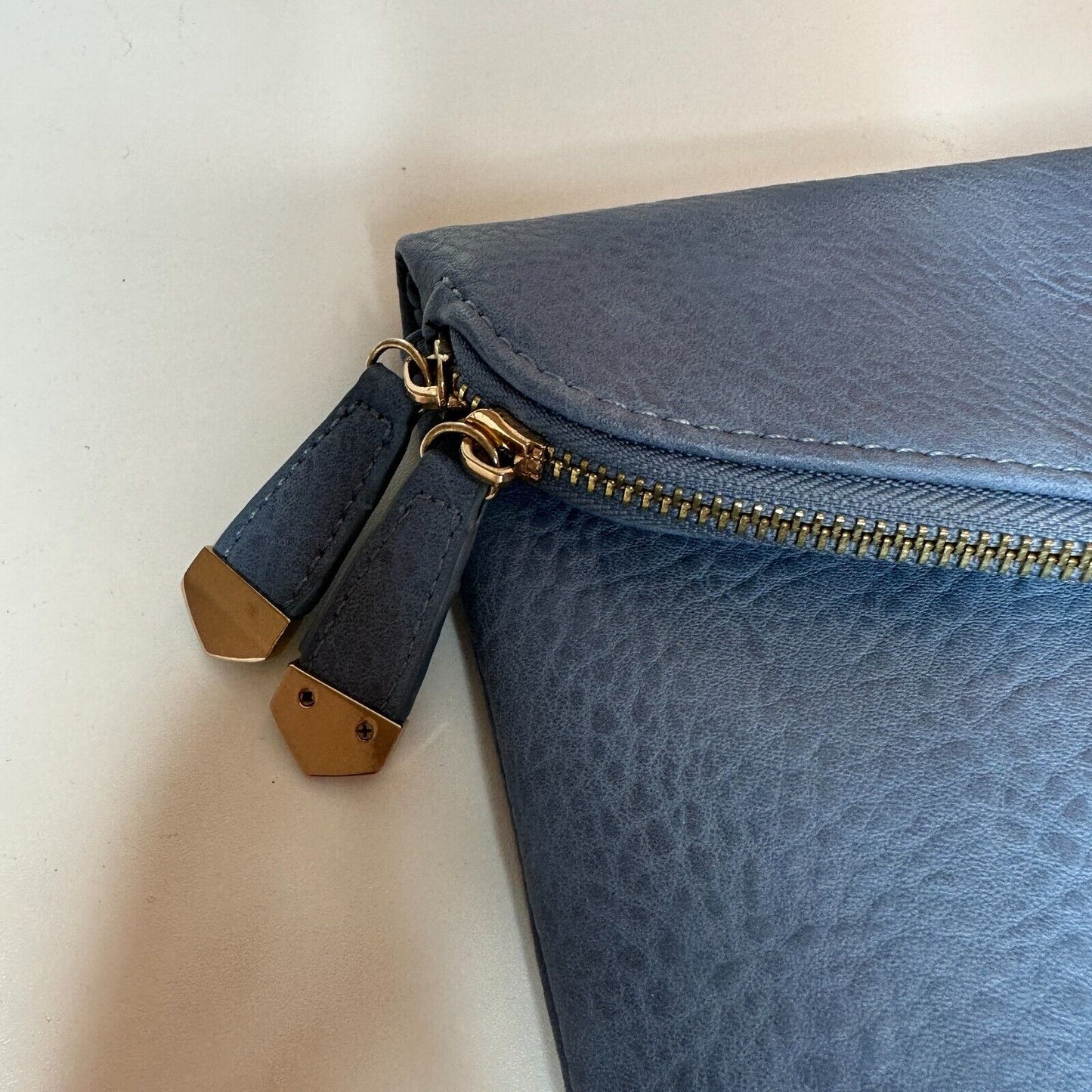 Urban Expressions Stella Dusty Blue Pebble Vegan Striped Interior Leather Clutch