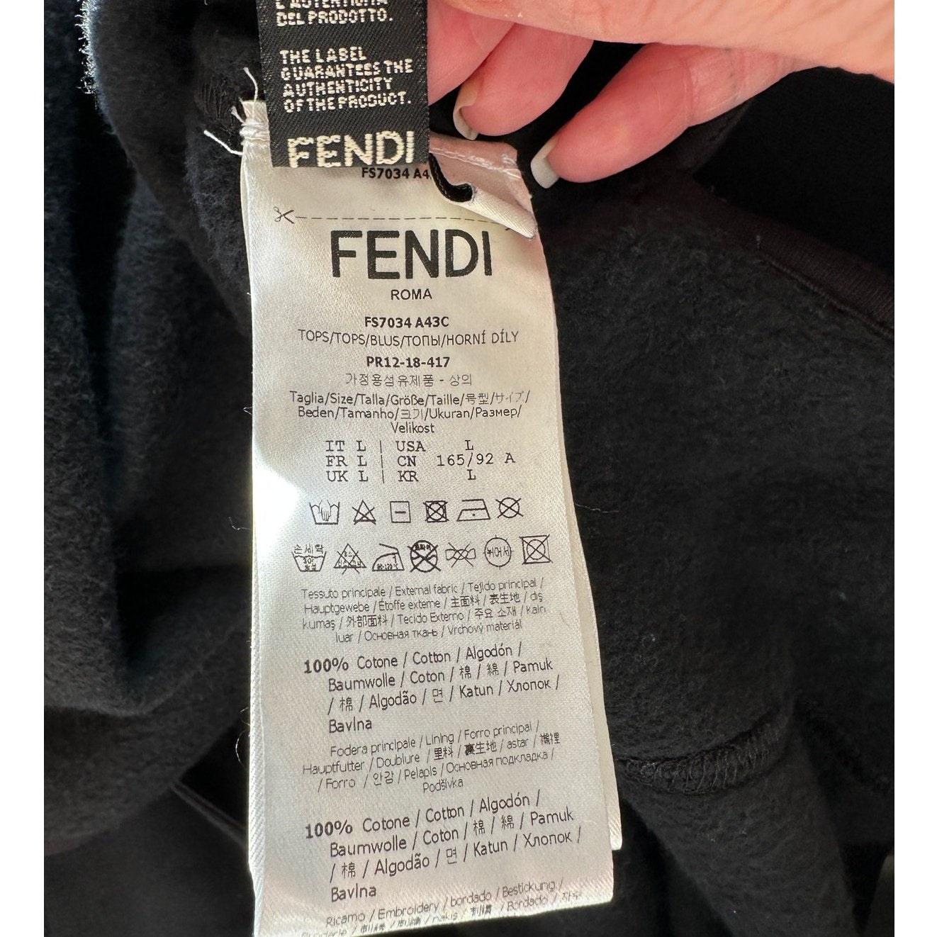 Fendi Black Roma 1925 Logo Crewneck Sweatshirt Women’s L