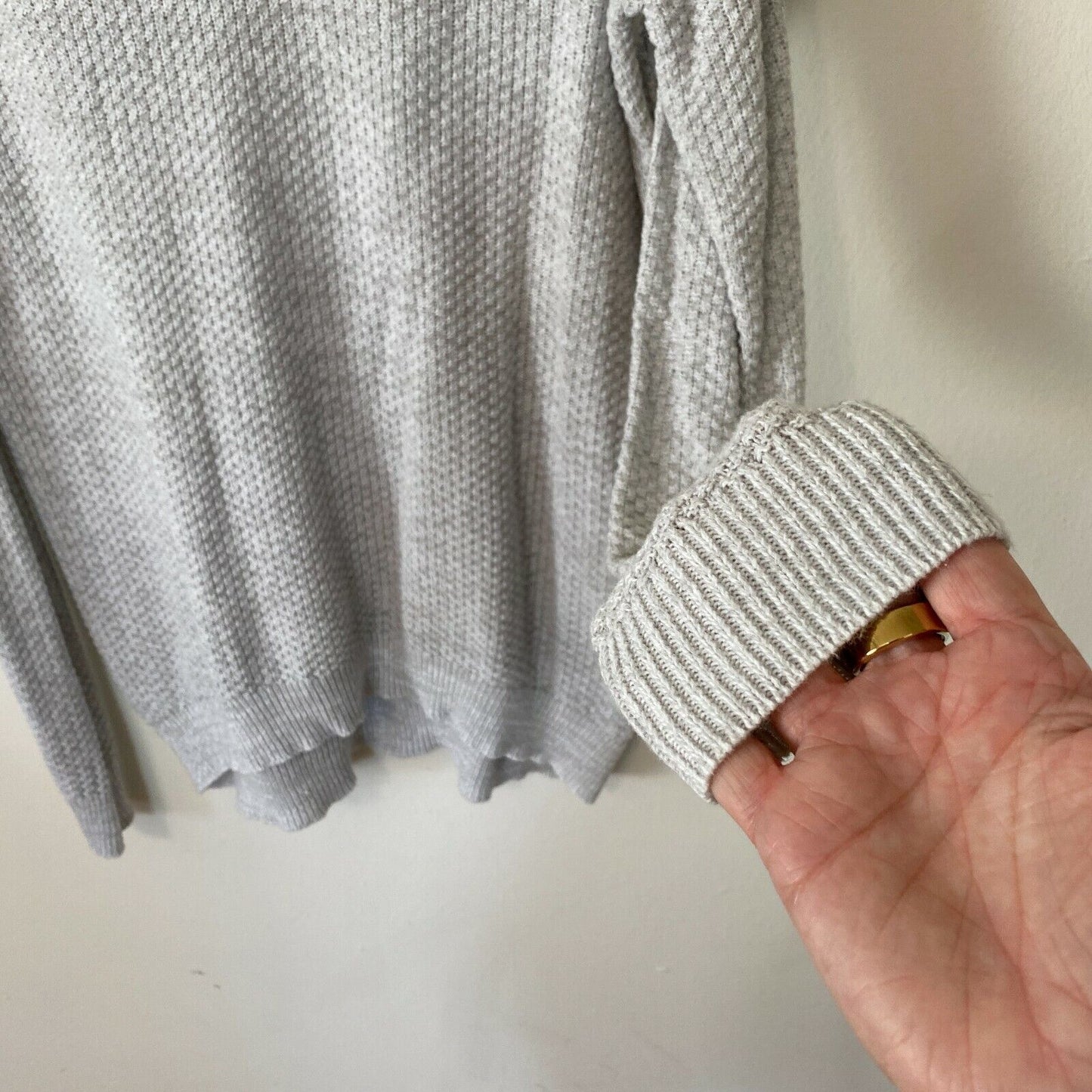 Cotton On Gray V-Neck Light Weight Knit Long Line Banded Sweater Jumper Large